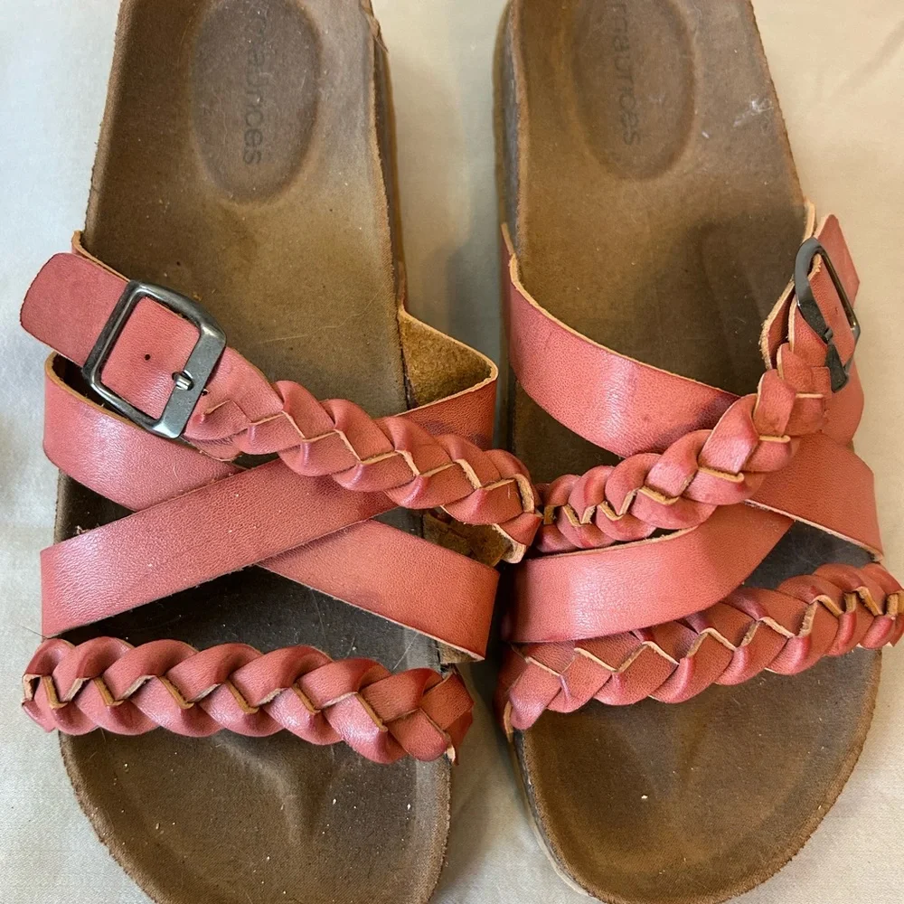 EUC Maurices Pink Adjustable Braided Slide On Sandals Size‎ 8